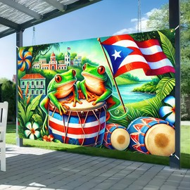 BlissYard Puerto Rico Coqui Frog Banner Backdrop Party Decor Party Photography Background 71 x 43 inch Indoor Outdoor Porch Sign For Birthday Christmas