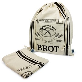 LANGDGUUS Bread Bags Set of 2 | Reusable | with Drawstring | 38 x 43 cm | Drawstring Bag | Bags for Bread, Baguette, Homemade Bread, Fruit and Vegetable Bags, beige