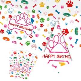 2pcs Rainbow Paw Print Dog Birthday Tablecloth,137*274cm Kids Themed Party Puppy Plastic Table Cloth Pet Dog Table Cover for Puppy Dog Themed Birthday Party Supplies,Dogs Birthday Party Decorations