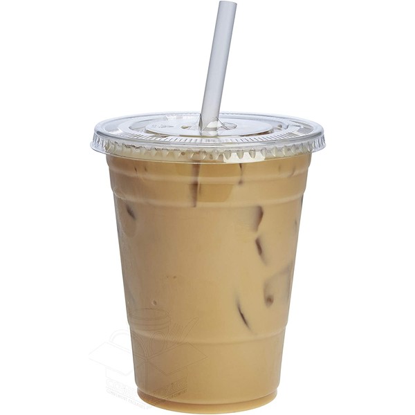 [50 Sets - 16 oz.] Crystal Clear Plastic Cups With Flat Lids