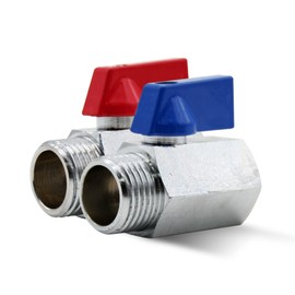 DOJA Barcelona Mini Ball Valve, Pack of 2, Blue & Red, 1/2 Inch, Male Thread, Female Thread, Mini Shut-off Valve, Chrome-Plated Brass, Mini Shut-off Valve for Tanks, External Valve, Water Connections,