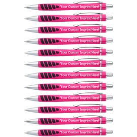 ExpressPen™ - Your Name or Imprint on our Custom Printed Addison Ballpoint Pen - Rubber Grip For Writing Comfort And Control, black ink, medium point - 12 Pack (Pink)