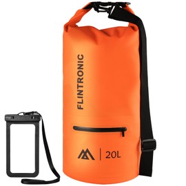 flintronic Dry Bag, 20L Waterproof Dry Bag with Shoulder Straps, Dry Sack with Waterproof Phone Pouch for Swimming Boating Hiking Rafting Fishing, Orange