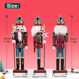 Nutcracker Figures Wooden Nutcracker Soldiers, 30 cm Traditional Christmas Fireplace Decoration Nutcracker Figures Decoration Made of Pine Wood for Home Christmas Decoration Christmas Decoration