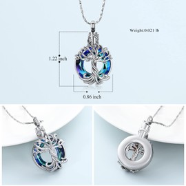 Imrsanl Tree of Life Urn Necklace for Men Women Cremation Jewelry with Circle Crystal Memorial Keepsake Jewelry Gifts for Human Adult Ashes (Silver-Blue)