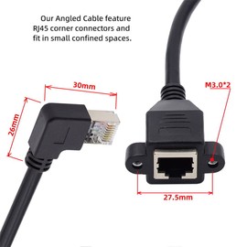 NFHK Right Angled 90 Degree 8P8C FTP STP UTP Cat6 Male to Female LAN Ethernet Network Extension Cable with Panel Mount Holes