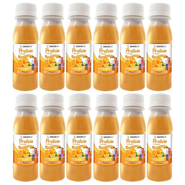 BariatricPal Ready-To-Drink 25g Whey Protein & Collagen Power Shots - Tropical Orange (12 Bottles)