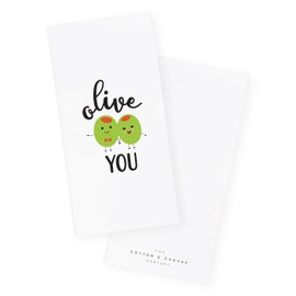 The Cotton & Canvas Co. Olive You Soft and Absorbent Kitchen Tea Towel, Flour Sack Towel and Dish Cloth