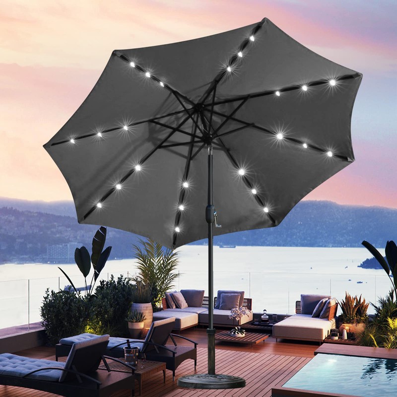Sunnyglade 9' Solar LED Lighted Umbrella with 8 Ribs Adjustment