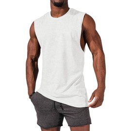 ZIWOCH Men's Sleeveless Tank Tops Crewneck Solid Loose Fit Shirt White