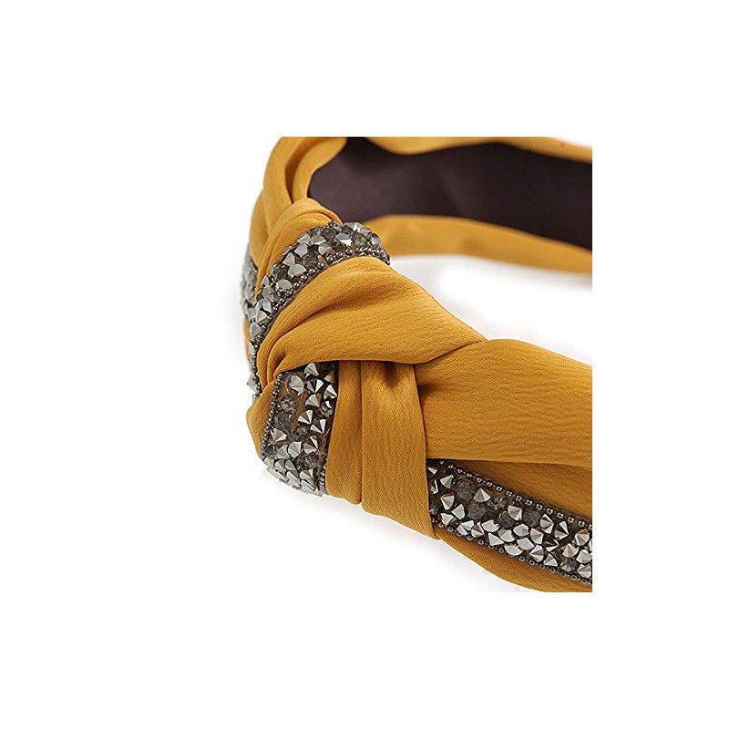 Mustard Yellow with Grey Diamante Strip Fabric Flex HeadBand/Head Band