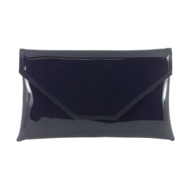 LONI Clutch/Shoulder Bag Faux Patent Handmade in The UK, Dark Navy Blue, L
