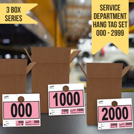 3000 Automotive 3 Part Service Dispatch Numbers Mirror Hang Tags Numbered 000, 1000, 2000 RL78 Style Color Coded Pink Service Dispatch Numbers with 1.25” Slotted Hang Tag Cutout