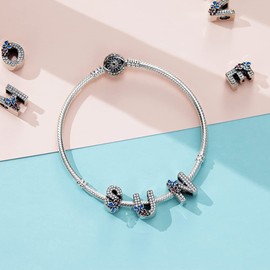 Complete A~Z Alphabet Charm Letter Beads Solid 925 Sterling Silver with Cubic Stones Flower Butterfly fits European Bracelets Necklace Women Jewelry Gift Options