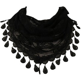 MAIRY Women's Mantilla Lace Catholic Scarf Veil Stole with Tassel Black White for Women Mass Latin Chapel Church Wedding, De148001