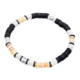 Kuzzoi Buddha 0201331923 Men's Bracelet Made of Heishi Beads and Beads Made of 925 Sterling Silver Vintage Casual Stretch Boho Shell Mix Jewellery Summer Surfer Pearl Bracelet Length 19-23 cm,
