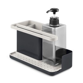 Rayen | Sink Utensil Organiser | Premium Series | Drip Basket | Easy to Clean | Compartments | Soap Dispenser | Light Grey and Dark Grey | Dimensions: 22.5 - 14 x 23.5 x 11.5 cm