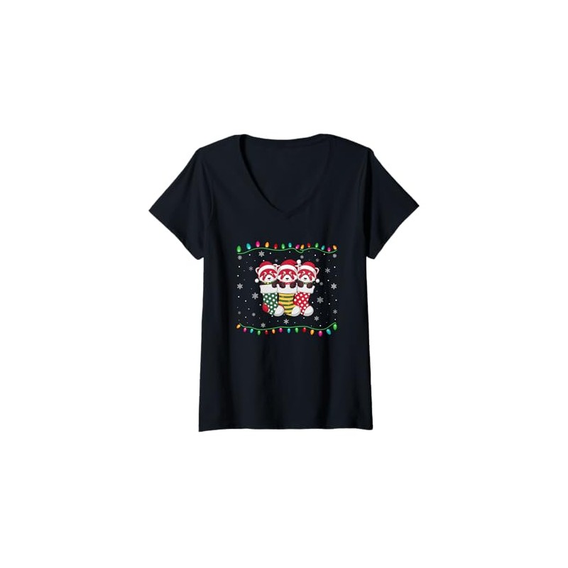 Womens Xmas Tree Lights Funny Red Panda in Christmas Socks