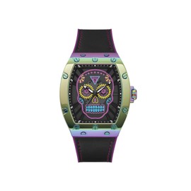 GUESS Men's 43mm Watch - Multi-Color Strap Black Dial Iridescent Case