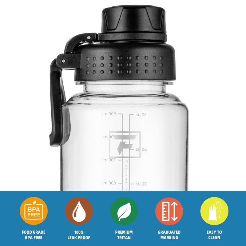Fanhaw 32 oz Clear BPA-Free Tritan Water Bottle with Fast-Flow
