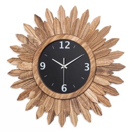 Honiway Large Wall Clock Battery Operated 21 in Rustic Wood Boho Sunburst Decorative Wall Clock Silent Non Ticking Farmhouse Wall Clocks for Living Room Bedroom Kitchen Bathroom Decor (Rustic Brown)