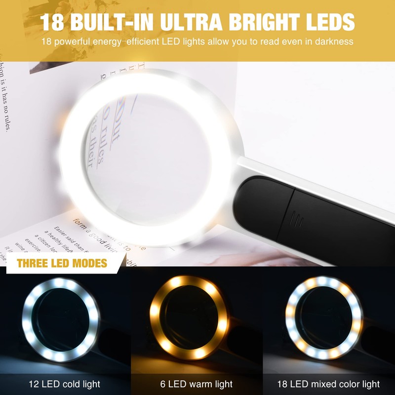 Magnifying Glass with Light, High Magnification Handheld Large Magnifying Glass