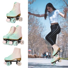 Silvertree High-Top Roller Skates for Girls - PU Leather, Light-Up Wheels, Ages 5-12