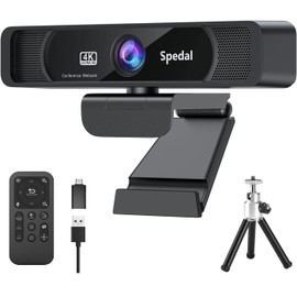 Spedal Webcam 4K UHD 8MP 4X Zoom 120° Wide Angle Conference Camera with Remote Control & Tripod Built-in Microphone USB Plug & Play 4K Webcam PC Camera for Home Work/Online Class/Large Web Conferencing/Telework/MAC OS, Windows XP/7/8/10, Youtube, Skype, 