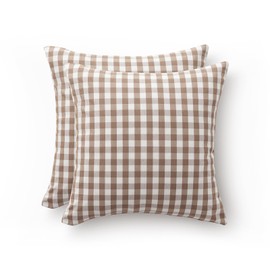 GAMUSI Set of 2 Check Gingham Cushion Covers 45x45 Decorative Sofa Cushion Covers with Zipper Breathable and Soft Cotton Taupe