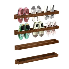 Nisorpa Set of 4 Rustic Burnt Wood Hanging Shoes Racks, 30 Inches Wall Mounted Shoes Storage Organizer Space Saving Footwear Holder for Closet, Mudroom, Entryway Narrow Spaces Shoes Organize
