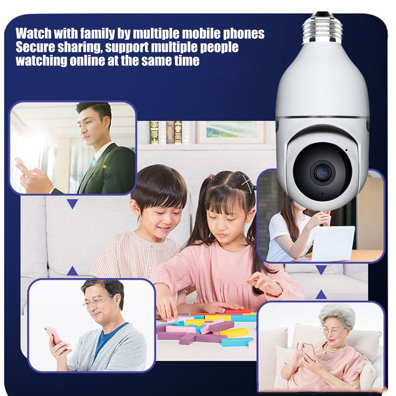 Wireless Light Bulb Camera 360 Degree Auto Tracking Recording 2