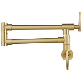 Pot Filler Faucet Brushed Champagne Gold Folding Stretchable Wall Mount Kitchen Restaurant Sink Faucet SUS304 Stainless Steel with Double Joint Swing Arm Single Hole Two Handles NPT Commercial