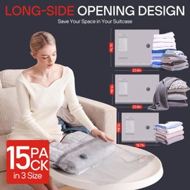 VMstr 15 Pack Travel Vacuum Storage Bags With High Pressure Electric Pump(D/C Power), Compression Sealing for Clothes and Clothing Luggage Suitcase Packing, Carry-on Travel Size