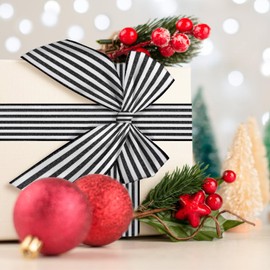 Mupera Black/White Stripe Wired Edge Ribbon - 2.5" Wide x 10 Yards Striped Burlap Ribbon for Gift Packaging Big Bow Wedding Wreath DIY, Christmas Tree Wreath Decorative 2-1/2 Inch Polyester