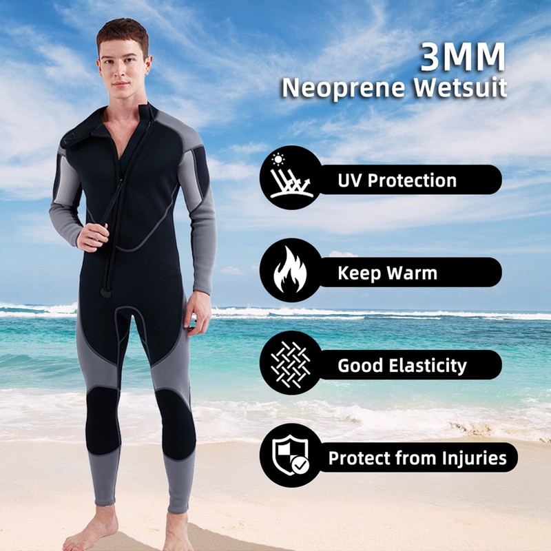3mm Neoprene Wetsuit for Men Front Zip Full Body Diving