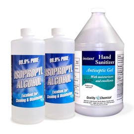 Quality Chemical Instant Hand Cleaner/Clean Gel Type / 70% Ethyl Alcohol Formula / 1 Gallon (128 FL Oz) + Isopropyl Alcohol Grade 99.9% Anhydrous (IPA) / 2 Quarts (32 FL Oz/Each)