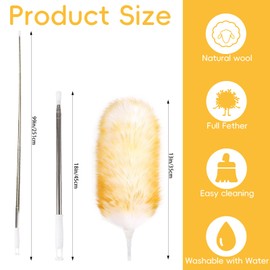MAOFENG Lambswool Extendable Removable Duster 29-110 Inch Stainless Steel Extension Pole Wool Dusters for Cleaning Ceiling Fans Window Blinds Car Interiors Furniture Dusting,Feather Duster
