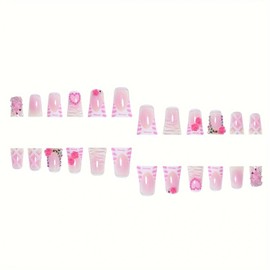 FIEONCIY Press on Nails Duck Shaped Glossy Full Cover Acrylic Duck False Nails with Designs Artificial Medium Duck Shaped Fake Nails with Charms Glue ons Fingernails for Women Girls(CC10)
