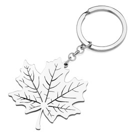 RAIDIN Stainless Steel Cute Thanksgiving Maple Leaf Keyring Key Ring Jewellery Gifts for Women Girls Car Purse Key, Silver-123