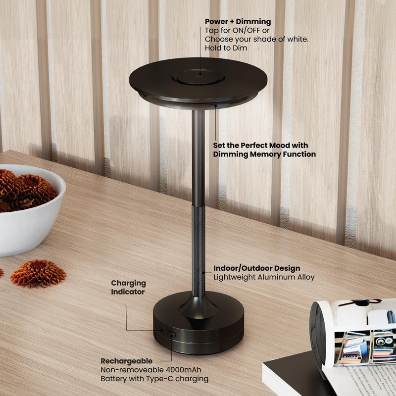 Feit Electric Table Lamp Touch Activated, 3 Color Temperatures, Dimmable,