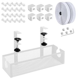 Organizador de Cables Escritorio - Juego de 28 Piezas Sin Perforar Organizador de Cables de Altura de Borde Mejorada Antideslizante y Anticaída Debajo de La Mesa (Blanco)