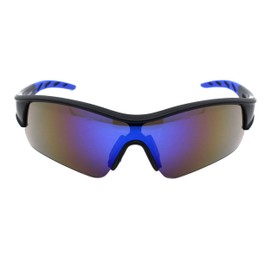 PASTL ANSI Z87.1+ Protective Safety Sunglasses Mirrored Lens Light Wrap Half Rim Blue