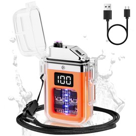 Bistfy Electric Lighter with Digital Display Type C Rechargeable USB Lighter, Plasma Arc Lighter Waterproof and Windproof Flameless Cool Lighter for Camping Hiking Survival Tactical Gear