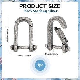 PH PandaHall 925 Sterling Silver Spring Gate Ring, Antique Silver U-Shaped Jewellery Clasps Metal Snap Clip Hooks Clasp Fastener for Men DIY Bracelets Necklaces Anklets Jewellery Making, 1 Piece