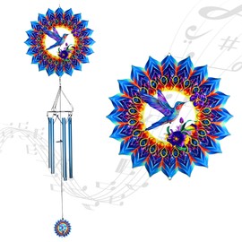Wind Chimes for Outside, Hummingbird Wind Spinners with 5 Tubes, Windchimes Outdoor Decor for Patio Yard Garden, Unique Gift for Mom Women Grandma