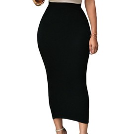 SEBOWEL Skirts for Women Pencil Skirt Long Elastic Waist Plain Business Pencil Skirts, #1 A-black., xxl
