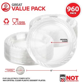 Stock Your Home 6-Inch Clear Plastic Dessert Plates (960 Pack), Disposable Plates for Dessert and Appetizers, Small Party and Catering Plates