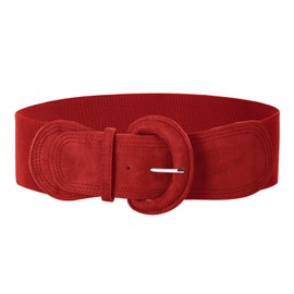 GRACE KARIN Women Wide Waist Belt Stretchy Elastic Vintage Belts for Dress Ladies Belt with Circle Buckle Red L