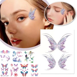 Butterfly Temporary Tattoos Glitter 14 Sheets Sticker Fairy Festival Rave Accessories for Women Eye Face Makeup Party Gifts Decoration Waterproof Butterfly Temporary Stickers
