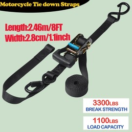 Ratchet Tie Down Straps with Hooks and Integrated Soft Loop, Heavy Dudy Lashing Cargo Straps for Motorcycle, Boat, Kayak, Truck, Trailer, DirtBike, Car, ATV, UTV Securing 8 feet 3300lbs Break Strength